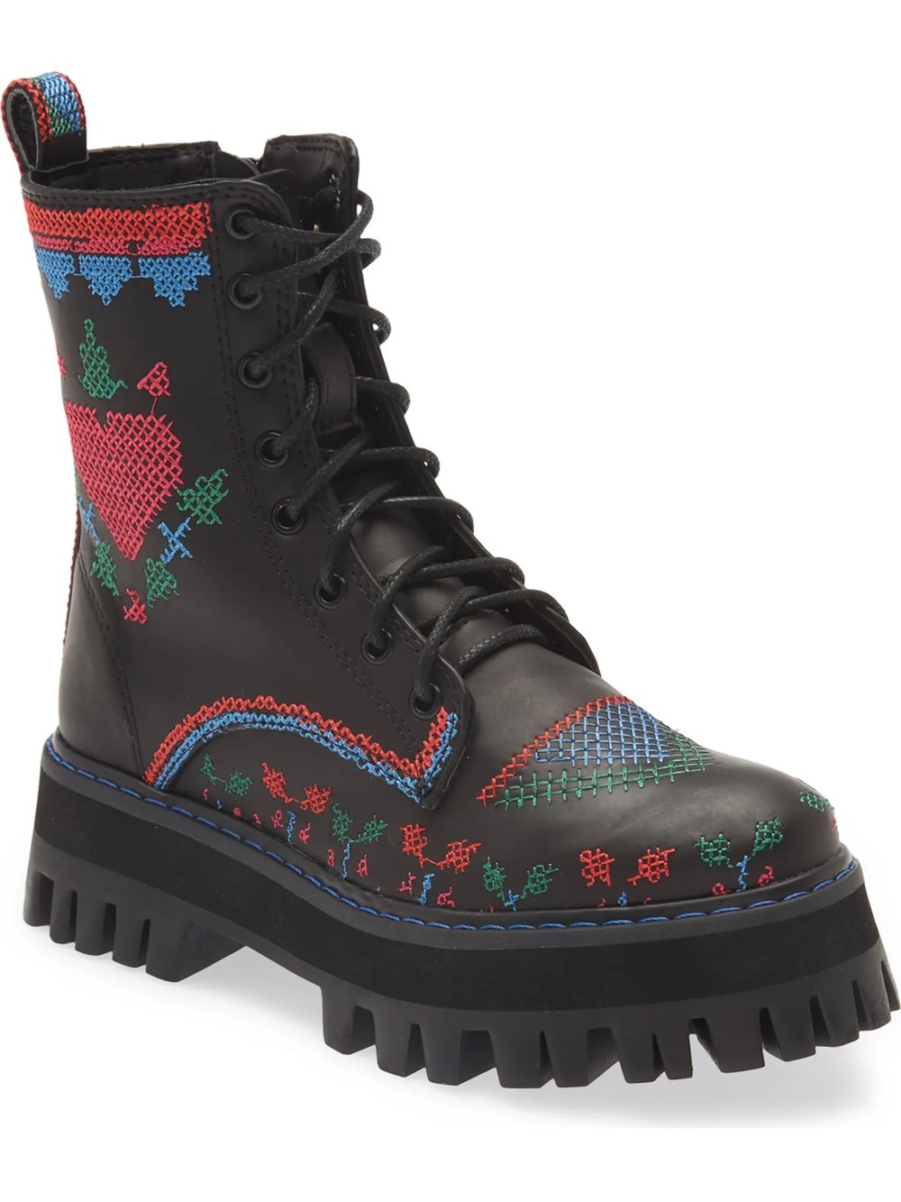 FARM Rio Embroidered Stitched Lace-Up Combat Boots